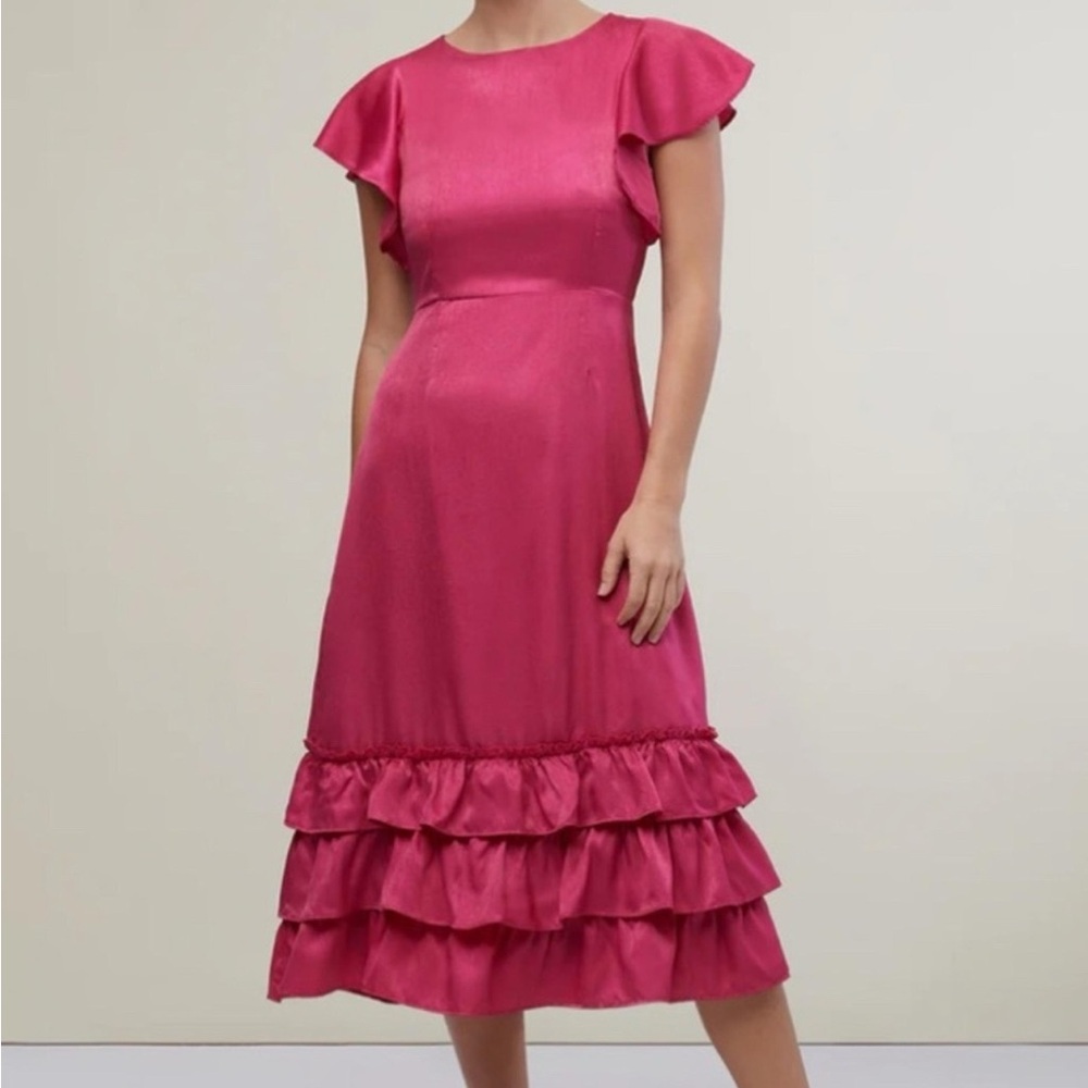 Rachel Parcell Pink Metallic Ruffle Midi Dress